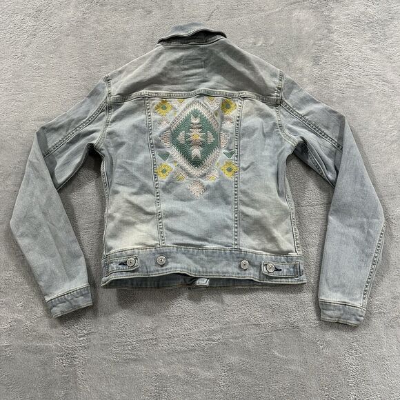 LalaRoe Harvey Denim Jacket Women's 2XS Jean Aztec Embroidered Light Blue Boho - Picture 3 of 8